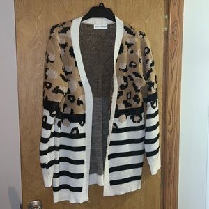 Cheetah and Stripe Boutique Sweater Cardigan Size L. Excellent Condition
